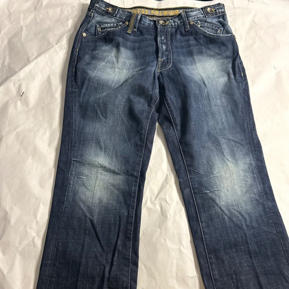 GUESS Premium Falcon Mens Jeans 36x34 Bootcut Dark Wash Denim Embellished Button - Picture 2 of 9